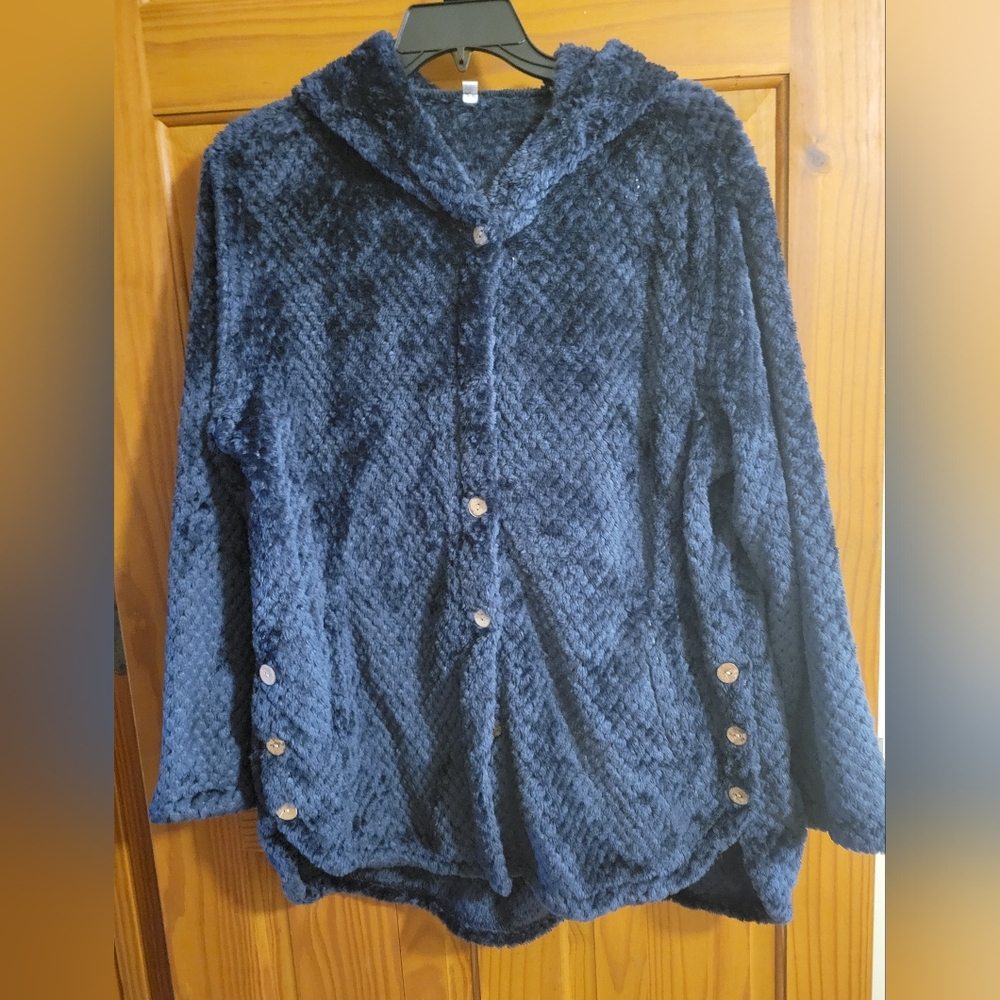 Women's Cozy Navy Blue Hooded Jacket